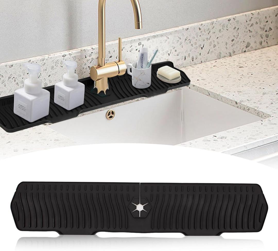 30 Inch Sink Splash Guard,Longer Silicone Sink Mat for Kitchen Bathroom,Kitchen Faucet,Silicone Sink Faucet Mat Splash Guard, Drip Protector Splash Countertop (Black)
