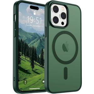 SUPFINE Magnetic for iPhone 14 Pro Max Case(Compatible with MagSafe)(Military Grade Drop Protection) Slim Translucent Matte Shockproof with Anti-Fingerprint Phone Case,Forest Green