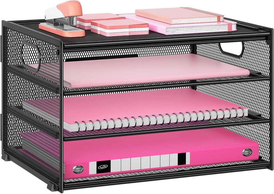 Lavatino 3-Tier Letter Tray Desk Organizer, Mesh Metal Paper File Tray Organizer for Desk, Office Supplies & Home Organization, Fits A4 Paper, Mail, Magazines & Office Accessories (Black with Handle) (12.6" x 9.1" x 7.6") Lavatino 3-Tier Letter Tray Desk Organizer, Mesh Metal Paper File Tray Organizer for Desk, Office Supplies & Home Organization, Fits A4 Paper, Mail, Magazines & Office Accessories (Black with Handle) (12.6" x 9.1" x 7.6")