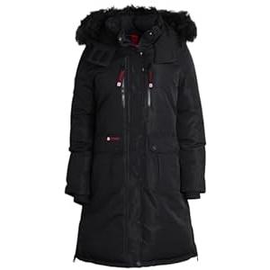 CANADA WEATHER GEAR Women's Winter Coat - Long-Length Parka Jacket with Removable Faux-Fur Trim on Hood, Size Large, Black/ Black