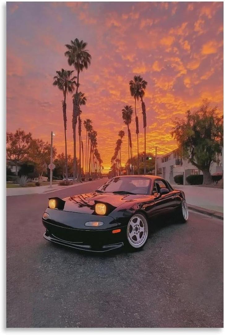 Japanese Mx 5 Jdm Car Modified Street Sunset Poster Print Canvas Wall Art Pictures Home Decor for Living Room Hallway Bathroom Office Wall Decor 12x18inch(30x45cm)