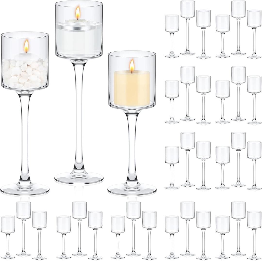 Yaomiao 36 Pcs Tall Glass Candle Holder Clear Tea Light Candle Floating Holder for Wedding Party Dining Bathroom Table Centerpiece Pillar Settings, 3 Sizes 7.87"& 9"& 10.2" H