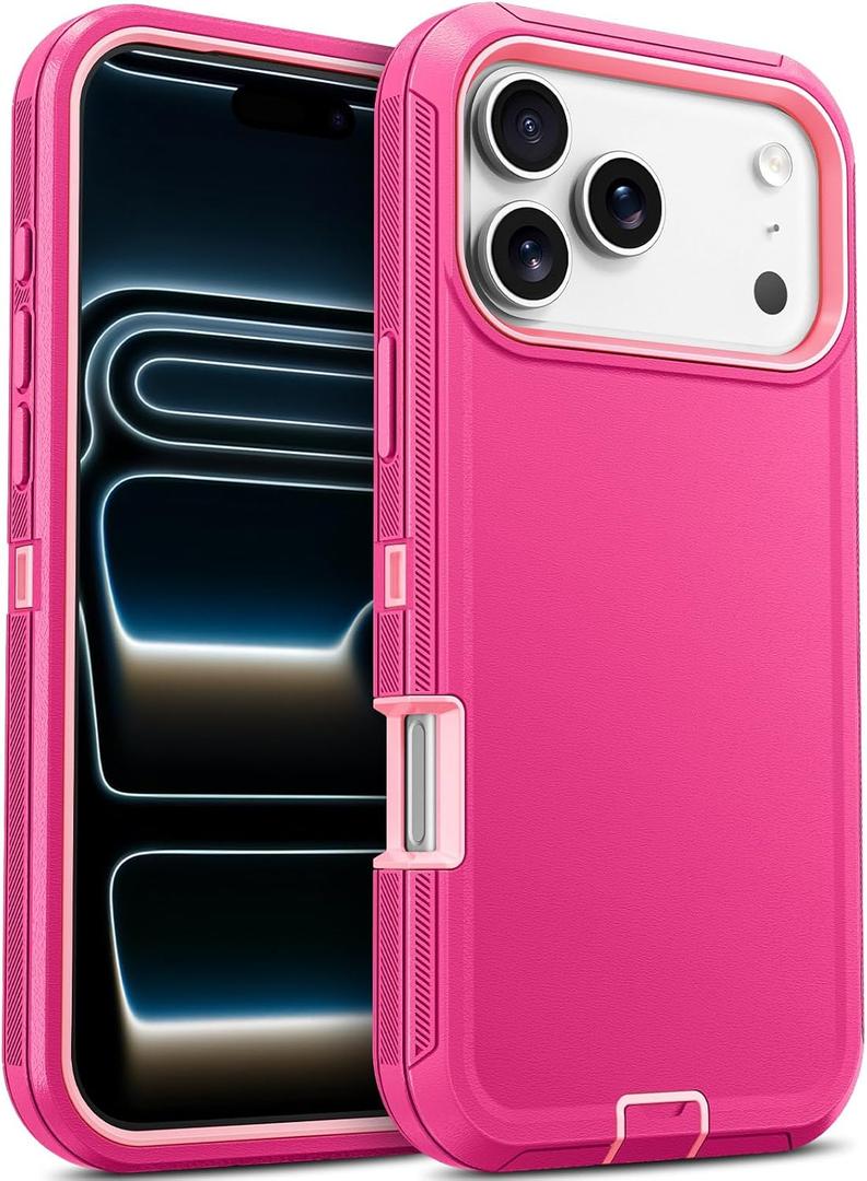 Jelanry Case for iPhone 17 Pro 5G 6.3-inch, Heavy Duty Rugged & Dual-Layer Shockproof Dropproof Protection w/Port Anti dust Scratch Armor Back Cover Phone Case for Apple iPhone 17 Pro, Pink