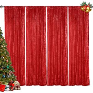 Hahuho Red Sequin Backdrop Curtain, 4PCS 2FTx8FT Glitter Backdrop Curtain for Parties, Christmas, Wedding, Party Decoration4 Panels, 2FT x 8FT, Red