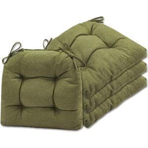 SQUARE MOON Chair Cushions for Dining Chairs, 3 Inch Thick Comfortable Kitchen Chair Pads, Dining Room Seat Cushions with Ties, Machine Washable, 17" x 16" x 3", 4/Pack, Olive Green