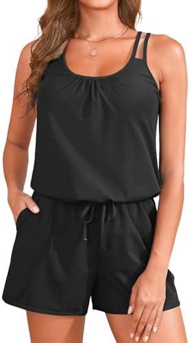 Tempt Me Romper Swimsuits - Women One Piece Bathing Suit with Shorts Boyleg Swimwear with Pockets 2026 L