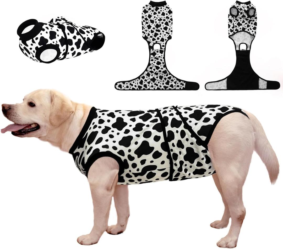 Recovery Suit for Dogs After Surgery, Dog Recovery Suit Female Male after Neutering, Dog Spay Surgical Recovery Suit Female Substitute Cone & E-Collar, Dog Onesie for Surgery Abdominal Wounds Bandages (XS, Cow)