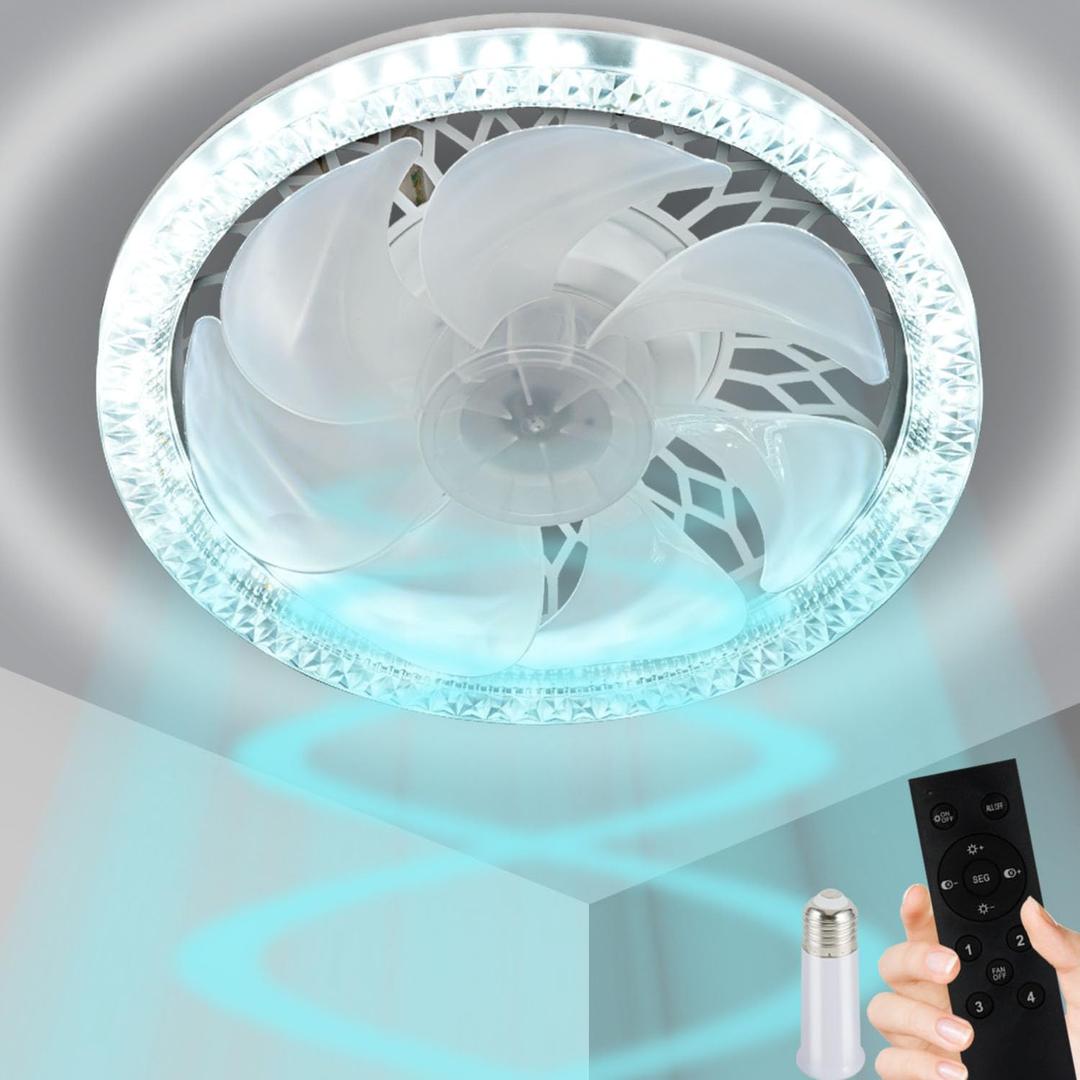 Light Socket Fan with Remote 12, Screw in Socket Fan Light with Dimmable Brightness and Color Temp, Socket Modern Flush Mount Low Profile Ceiling Fan for Bedroom, Small Living Room, Kitchen