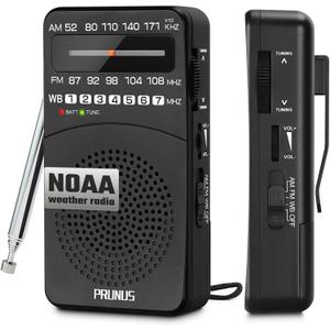 PRUNUS NOAA Weather Radio AM FM, Battery Powered Radio by AA, Transistor Radios, Earphone Jack, Portable Radio AM FM WB for Emergency, Hurricane, Floods, Snowstorms