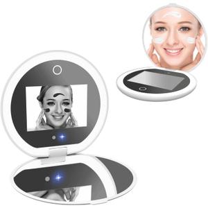 Mocado Compact LED Travel Makeup Mirror - 4 Inches 1X/10X Magnification Travel Mirror with Light Dimmable Smart UV Camera UV Mirror for Sunscreen Test Skin Sun Protection
