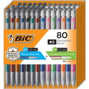 BIC Mechanical Pencils 0.7mm & 0.5mm, #2 EXTRA SMOOTH with Various Color Barrels - Two Assorted Sizes, 80 Pack