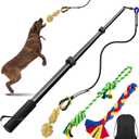 Ycozy Flirt Pole for Dogs Heavy Duty Interactive Toys Tug of War with Detachable 3 Replacement Rope Toys for Chase and Outdoor Exercise & Training for Small Medium Large Dogs (Pole - 40.6")