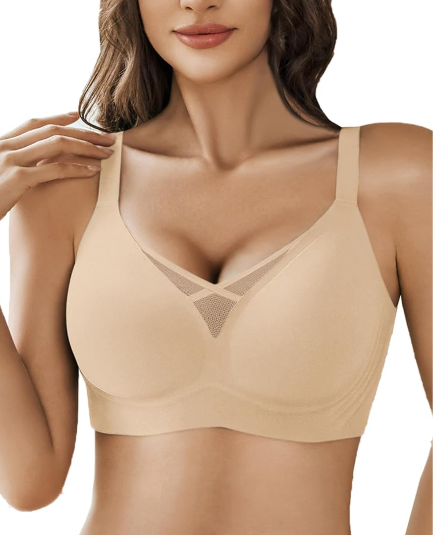 Avidlove Wireless Bras for Women No Underwire V Mesh Bralette Seamless Comfortable Bra Push Up Full Coverage Everyday Bras L