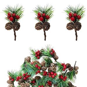 Heyigrow 20 Pcs Christmas Pine Picks, Artificial Needles Branches Red Berries Pine Cones Decoration for Wreath Tree Gift