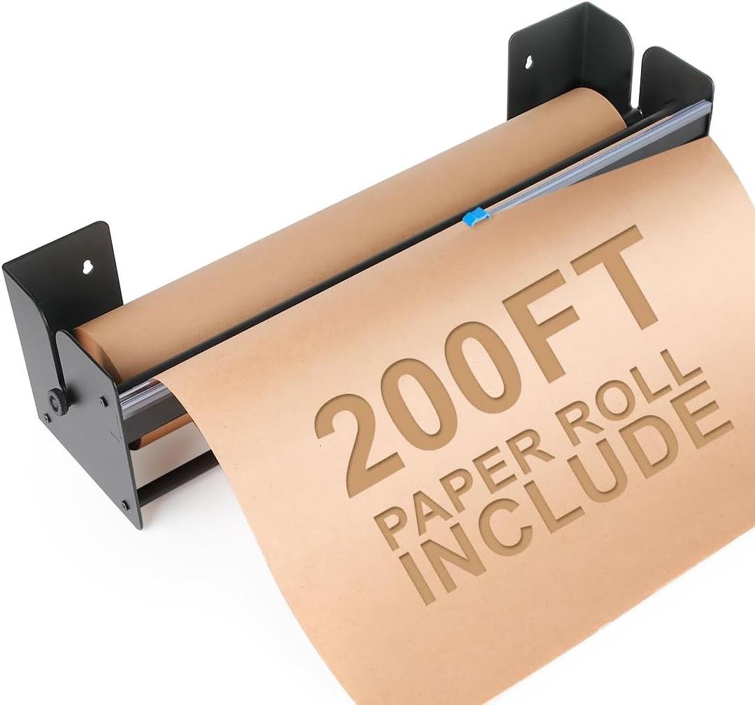 Perkhomy 18 Inch Paper Roll Dispenser and Cutter - Heavy-Duty Wall Mountable, Non Slip Tabletop - Kraft, Freezer, Butcher Paper - Up to 300ft Rolls (Black, 18 Inch)