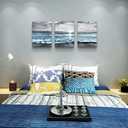 DZRWUBHS Large 3 Piece Framed Canvas Wall Art for Living Room, Office, Bedroom - Modern Home Decor Black and White Beach Painting Blue Ocean Sea Wave Pictures Artwork, 20x28 inches 