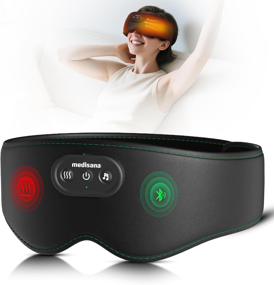 Medisana Heated Eye Mask for Dry Eyes, 1200mAh Cordless Sleep Mask with 5.4 Bluetooth Headphones, Washable Sleep Mask Warm Eye Compress for Stye Sinus Blepharitis, Gifts for Men Women