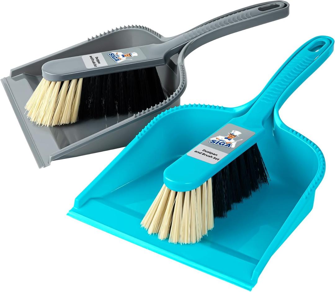 MR.SIGA Dustpan and Brush Set, Pack of 2 Set, Blue & Grey