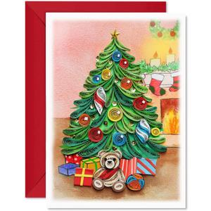 7 x KingKraft Christmas Card, Christmas Tree Quilling Card for Christmas, Christmas Card with Envelop, Vintage Christmas Card, Handcrafted Greeting Card for Holiday Christmas and New Year, 5.1x7.1in