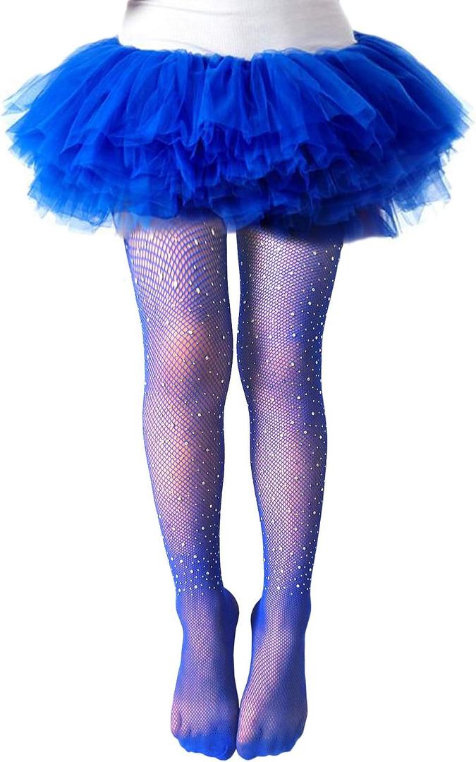 LUCKELF Girls Tights Children's Fishnet Tight 12 Colors Sparkle Rhinestone Hollow Out Pantyhose, One Size (Navy Blue)