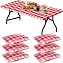 Boao 6 Pcs Picnic Table Cover 72 x 30 Inch for 6 ft Tables Disposable Parties Plastic Table Cloths with Elastic Fitted Elastic Desk Cover Rectangle Waterproof for Indoor, Outdoor, Picnic, Camping