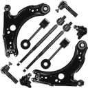 10PCS Front Lower Control Arms w/Ball Joints for Volkswagen Beetle 01-10, for Golf 03-04, for Jetta 01-05, Sway Bars + Outer Tie Rods Suspension Kit K640176 K90355 K90357 K90715 ES3525 ES3524 EV400