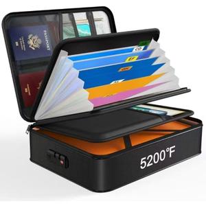 Noiposi Document Organizer with 5200 Heat Insulated,15.0"x11.0"x4.3" Water Resistant and Fireproof Document Box,Portable Home Travel Safe Storage Box for Important Documents,File (Medium, Black)