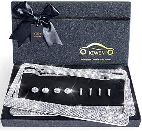 Bling License Plate Frames with High End Ribbon Gift Box, 2 Pack Rhinestone License Plate Frame, Handcrafted Crystal Premium Stainless Steel Bling License Plate Frame for Women, Party, Birthday, Xmas Gift