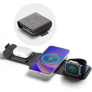 Mophie 3-in-1 Travel Charger with MagSafe - Portable Wireless Charging Hub, Compatible w/Apple Devices, iPhone 17/16/15/14/13/12 Series, Apple Watch Series 11 to 1 & Ultra, AirPods Pro/3rd Gen, Black