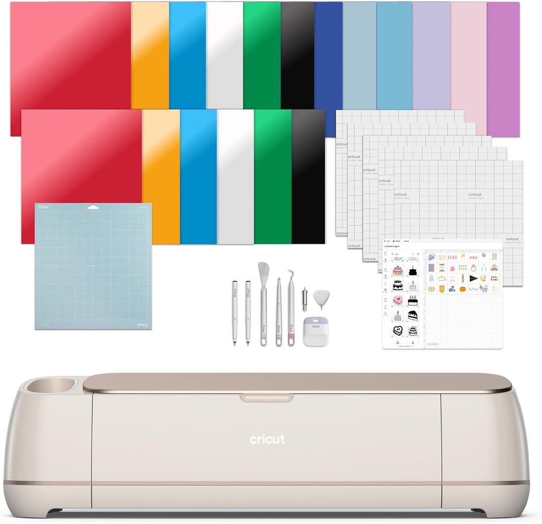Cricut Maker 4 - Smart Cutting Machine (Seashell) | Engagement Bundle - Includes Smart Vinyl, Cardstock, Transfer Tape, Iron On HTV, Mat, Pens, Tool Kit, & 30 Images in Design Space App