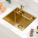 Sarlai Outdoor Sink, 21x19 Inch Gold Undermount Kitchen Sink Workstation with Foldable Faucet Bar Prep Single Bowl Gold Kitchen Sinks16 Gauge Stainless Steel BBQ Sinks with Cover 21"x19"x9“
