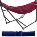 Tranquillo Adjustable Hammock Stand, Collapsible Camping Hammock with Stand, 600 lbs Capacity Hammock Stand for 2 Persons, Foldable Sturdy Noiseless Stand for Active Life Carry Bag Included, Red (Medium)