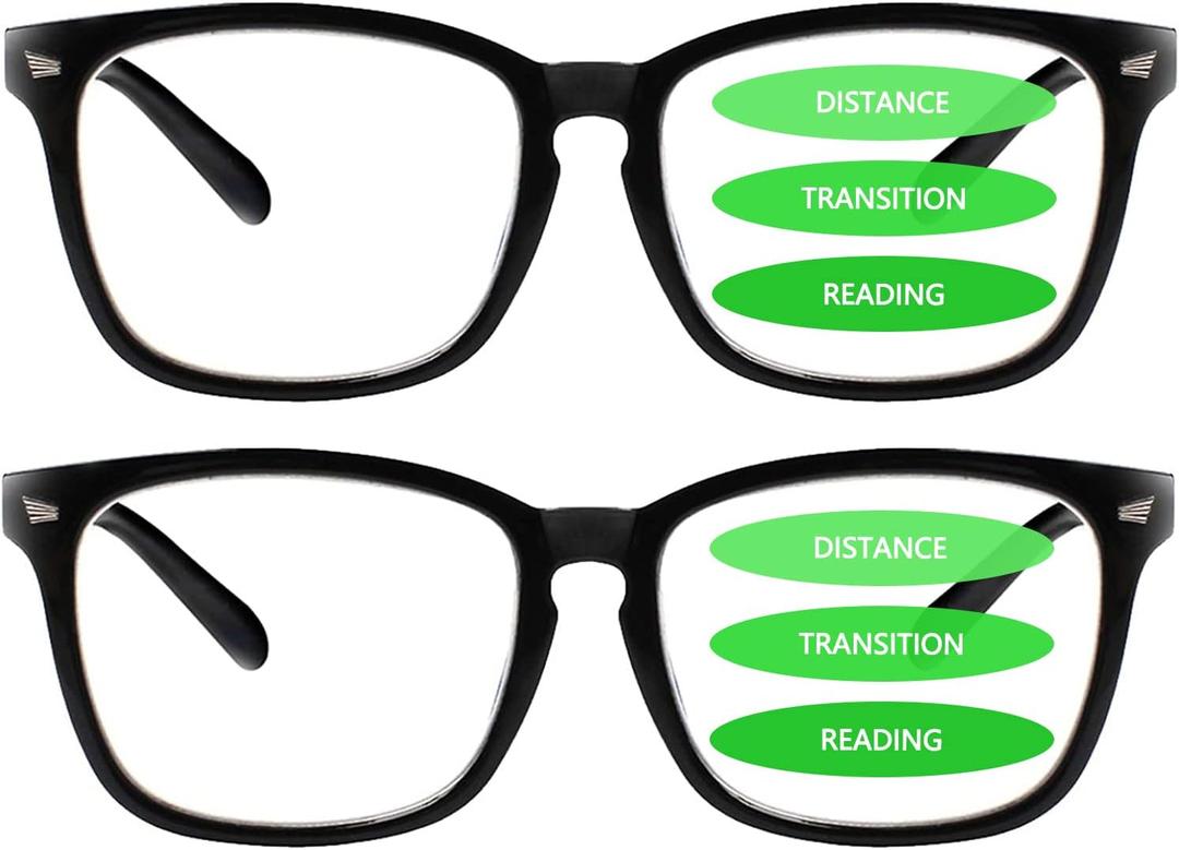 2-Pack Progressive Multifocal Anti Blue Light Reading Glasses for Women and Men Fashion Eyeglasses Frame (2 Black, 0.00)