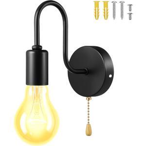 Vintage Pull Chain Wall Sconce Light Fixture, Battery Operated Wall Lamp with Switch,Indoor/Outdoor Farmhouse Wall Lights