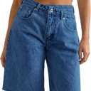 PLNOTME Womens Crossover Denim Shorts Summer Asymmetrical High Waisted Straight Leg Jean Shorts (Blue, M)