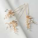 SWEETV Hair Pins, 3Pcs Bridal Hair Accessories Pearl Bride Wedding Hair Pins Leaf Bridal Head Piece Rhinestones Gold Hair Jewelry for Women and Girls