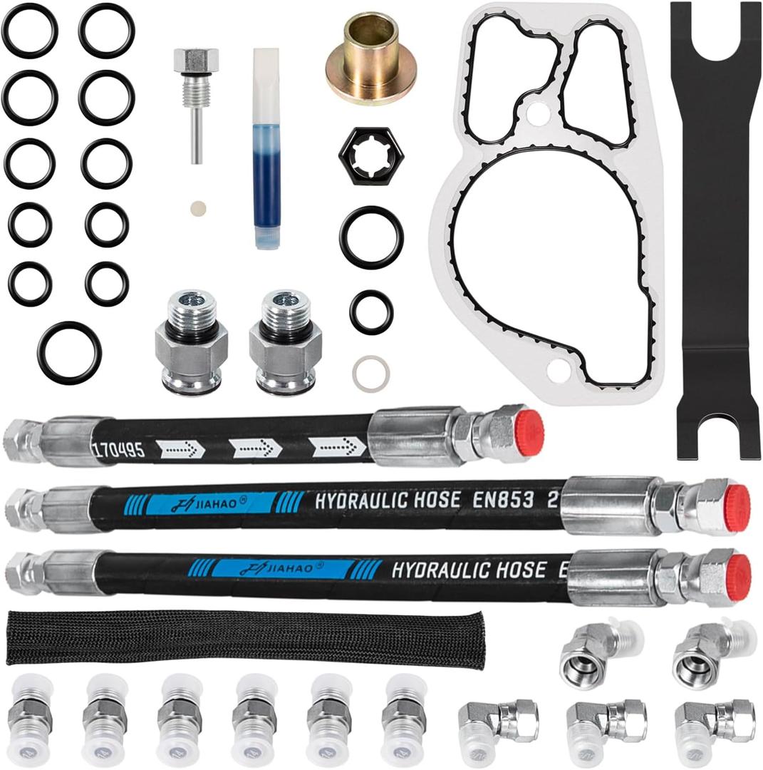High Pressure Oil Pump HPOP Master Service Kit & Hoses Lines & Crossover Kit for Ford 7.3L Powerstroke Diesel engines F-series E-series Excursion 1999 2000 2001 2002 2003 Complete Set 38 PCS