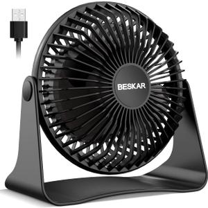 BESKAR USB Small Desk Fan, Portable Fans with 3 Speeds Strong Airflow, Quiet Operation and 360Rotate, Personal Table Fan for Home, Office, Bedroom - 3.9 ft Cord (Black)