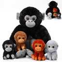 Lenwen 5 Plush Gorilla Orangutan Stuffed Animals Set 14 Inch Large Mommy Gorilla with 4 Baby Plush Toy Christmas Zippered Monkey Stuffed Gift for Forest Birthday Party Favor(Classic Color)