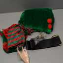 7 Pcs Women Christmas Elf Costume Set Santa's Helper Velvet Dress Xmas Outfit Elf Ears Hat Shoes Belt Socks Bell (Medium, Green)