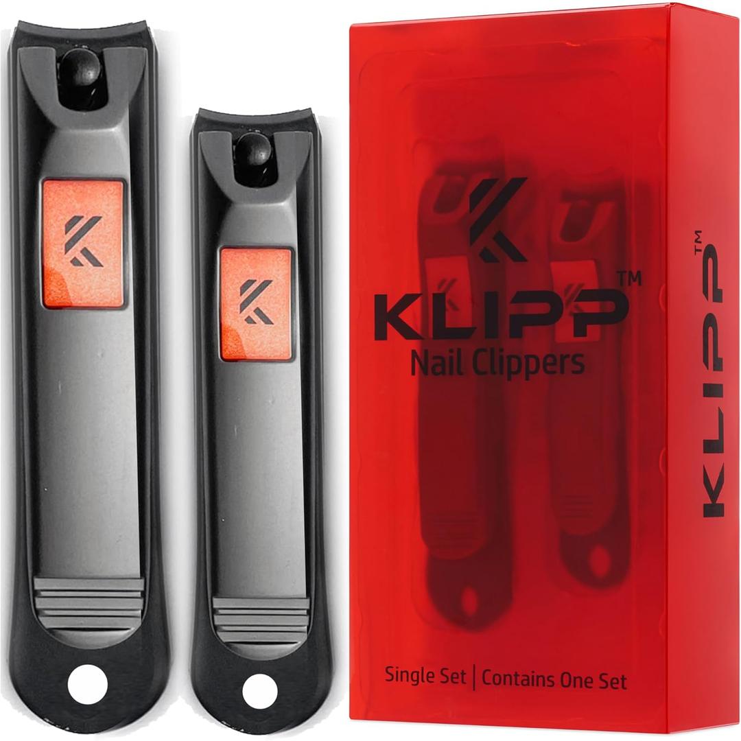 Nail Clipper Set for Men and Women, KLIPP Arched Zinc Alloy Nail Clippers with Built in Fingernail Files on Non-Slip Levers Trim and Shape Finger and Toe Nails with Travel Nail Care Kit