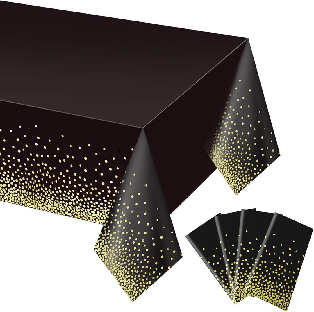 Gexolenu 4 Pack Black and Gold Plastic Tablecloth for Rectangle Tables(54" x 108"), Party Table Cover for Birthday, Table Cloths for Graduation, Retirement Party Decoration, Class of 2026