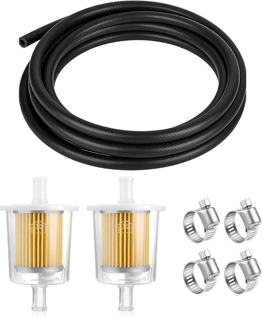 3/8Inch (10MM) ID Fuel Line kits,6Ft Fuel Line&2Pcs Gas Inline Fuel Filter Fits 3/8inch&4 Pcs Mini Adjustable Fuel Hose Clamps for Motorcycles,ATV,Lawn Mowers,Small Tractors Garden Tillers