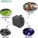 Knifel Submersible Pump 150GPH (550 L/H 9.5W) Ultra Quiet with Over Heating Protection 4ft High Lift for Fountains, Hydroponics, Ponds, Aquariums & More