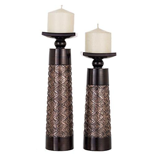 Creative Scents Dublin Brown Pillar Candle Holder Set of 2 - Home Decor Aesthetic, Coffee Table Decor Mantel Centerpieces Table Decorations, Living Room Decor or Dining Tabletop Decor -Gift Packaged-