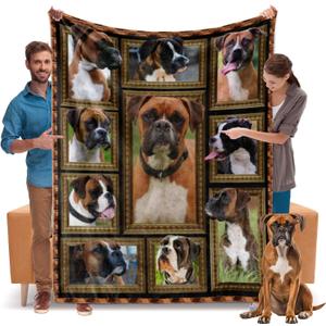 Boxer Dog Blanket, Boxer Dog Gifts for Women Men, Cozy Fuzzy Soft Throw Blanket for Couch Bed Sofa, Warm Flannel Fleece Blanket Throw Size 50" X 60", Lightweight Plush Travel Blankets and Throws