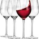 Premium Delight Wine Glasses Set of 4,15 oz  Hand-Blown with Etched Long Stem, Classic Glassware for Weddings, Dinners, and Holiday Gifting (Red Wine Glass)