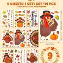 4 x Thanksgiving Window Clings - 9 Sheets 114 Pcs Thanksgiving Decorations for Fall Autumn Harvest Home Party, Pumpkin Leaves Turkey Acorns Stickers for Glass, Double-Sided Static Window Decals