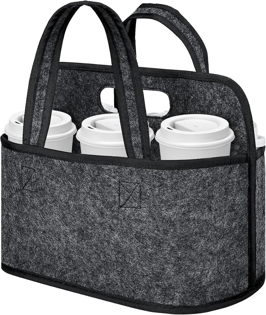 Resovo Enlarged 6 Cups Drink Carrier with Handle, Reusable Drink Carrier for Delivery, Assembly-Free Portable Coffee Holder Cup Holder Bag, Coffee Caddy with Double-Handle for Car, Take Out, Outdoors