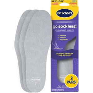Dr Scholls Go Sockless! Cushioning Insoles for Women Men Unisex, 3 Pairs, Trim to Fit - Absorbs Moisture to Keep Feet Dry, Shoe Inserts for Women Men with Plush Terry Cloth Layer for Added Comfort, Size: M7-13, W5-10